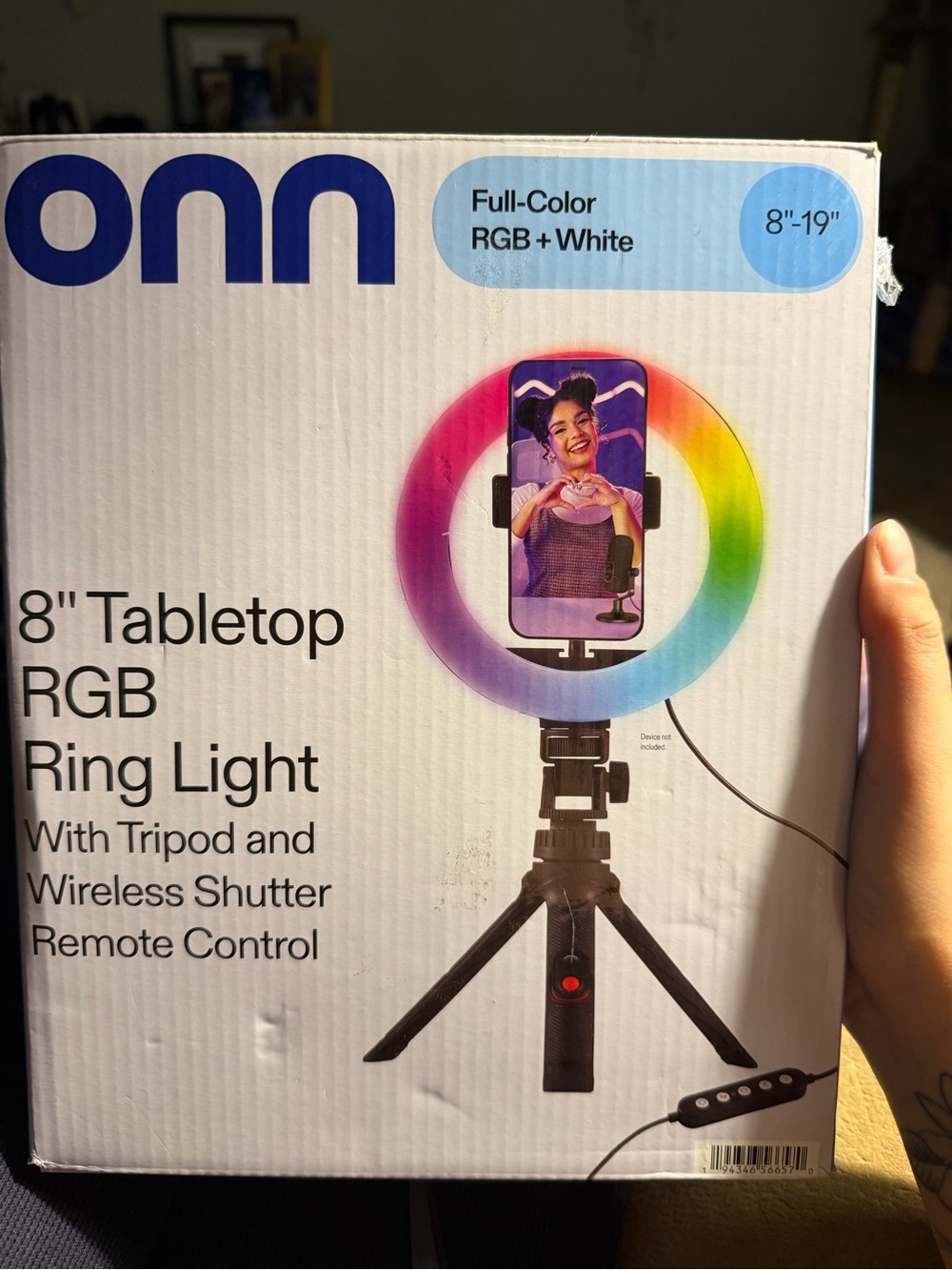 onn 8" RGB Ring Light with Tripod & Phone Holder - Black